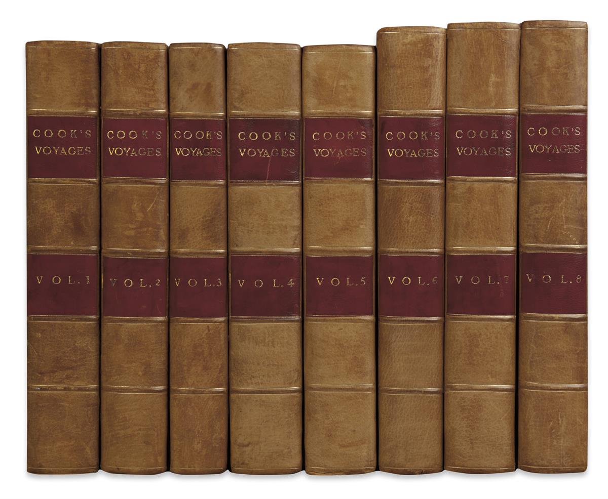COOK, JAMES. Complete set of the Southern Hemisphere, South Pole, and Pacific Ocean voyages.  9 vols.  1773-77-84